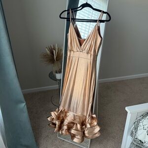 Rose-Gold Ruffle Midi Dress